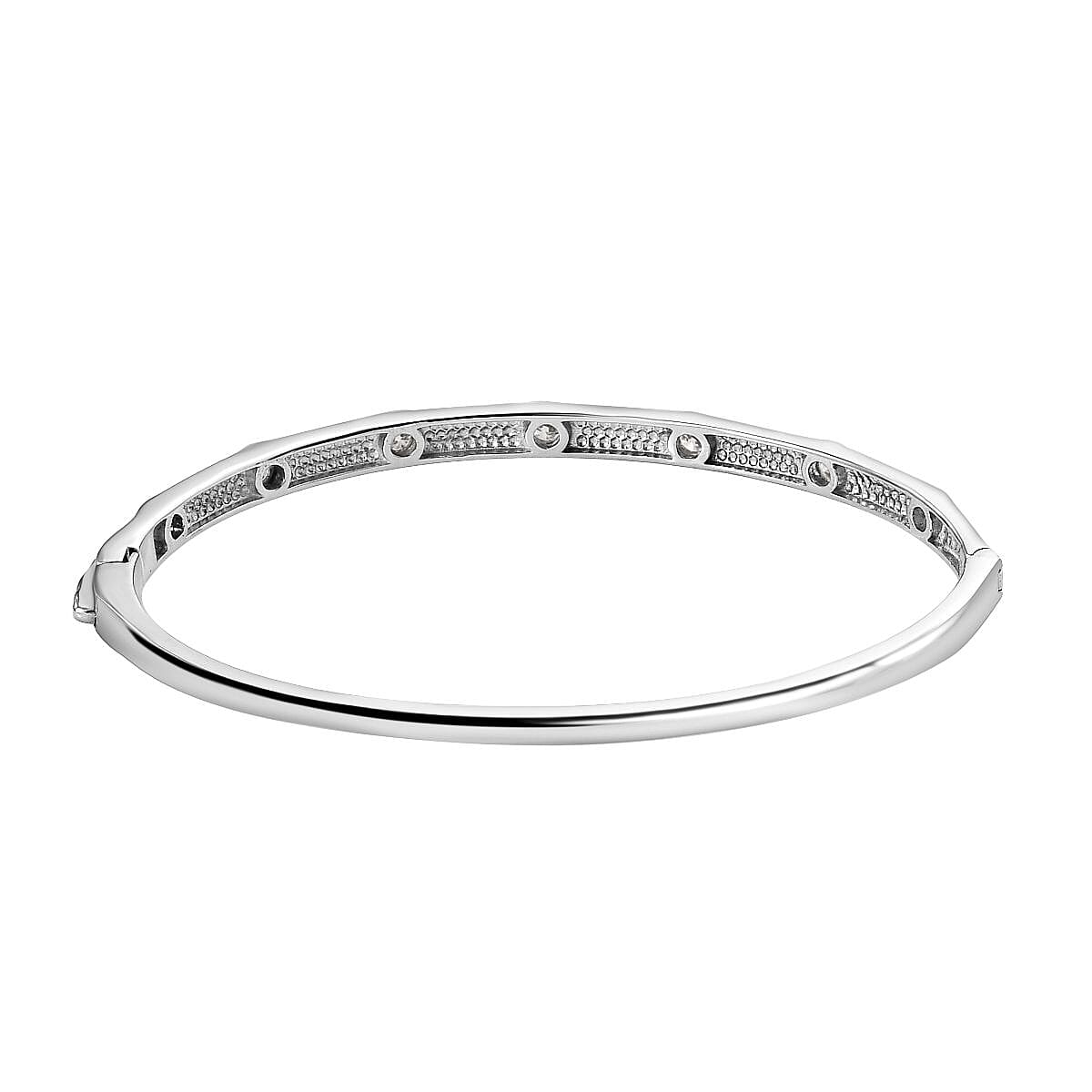 Moissanite Bangle (Size 7) in Platinum Overlay Sterling Silver, Silver Wt. 10.70 Gms