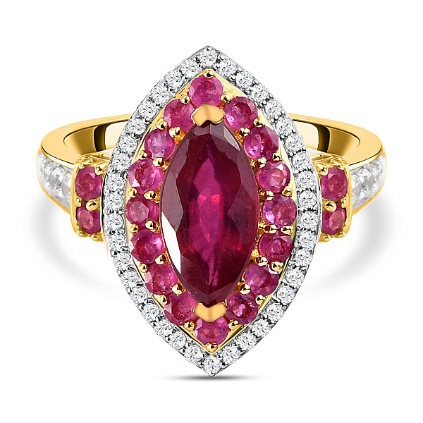 Cabo Delgado Ruby and Natural Cambodian Zircon Ring in Vermeil Yellow ...