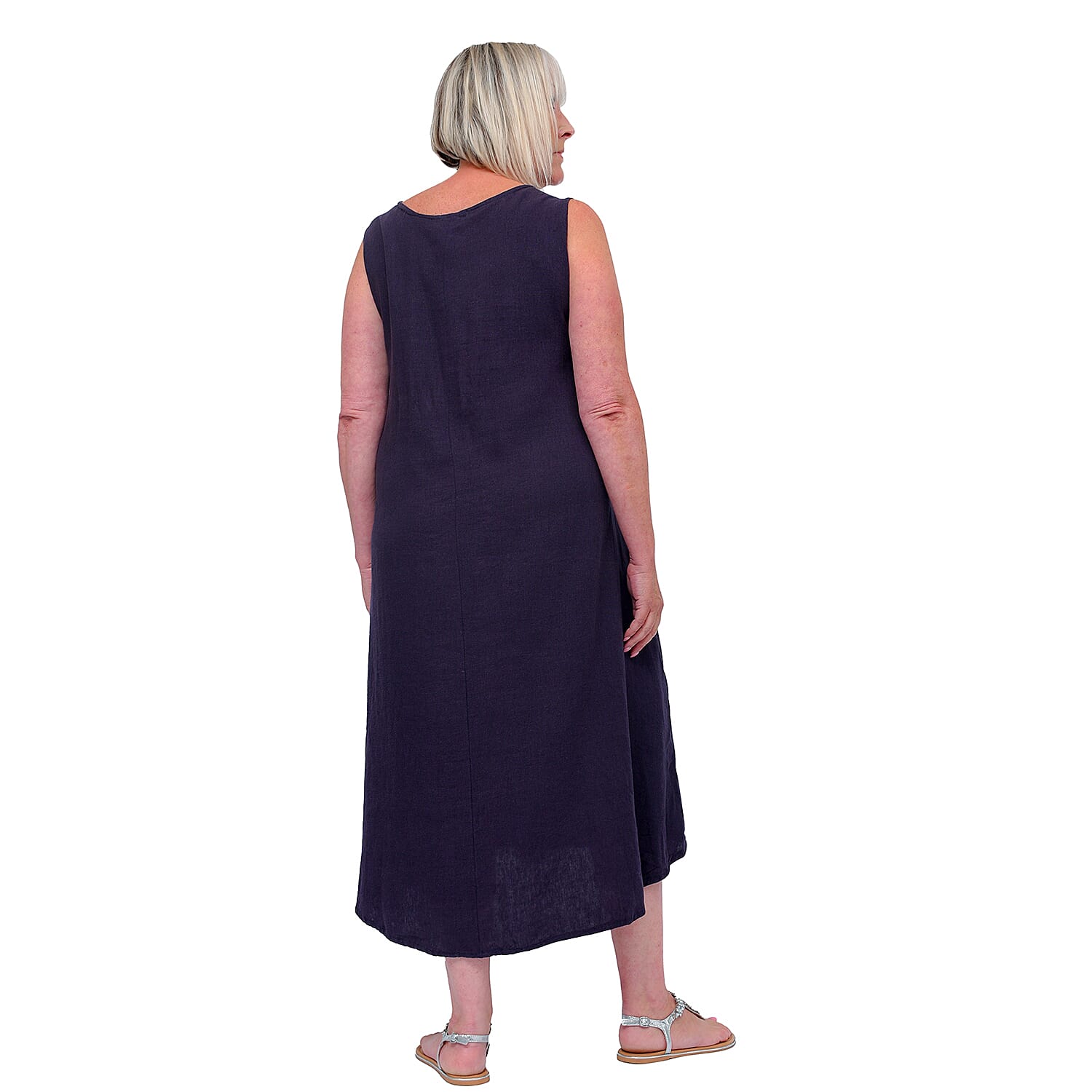 TAMSY Linen Blend Umbrella Dress (Size - One Size Curve) - Navy