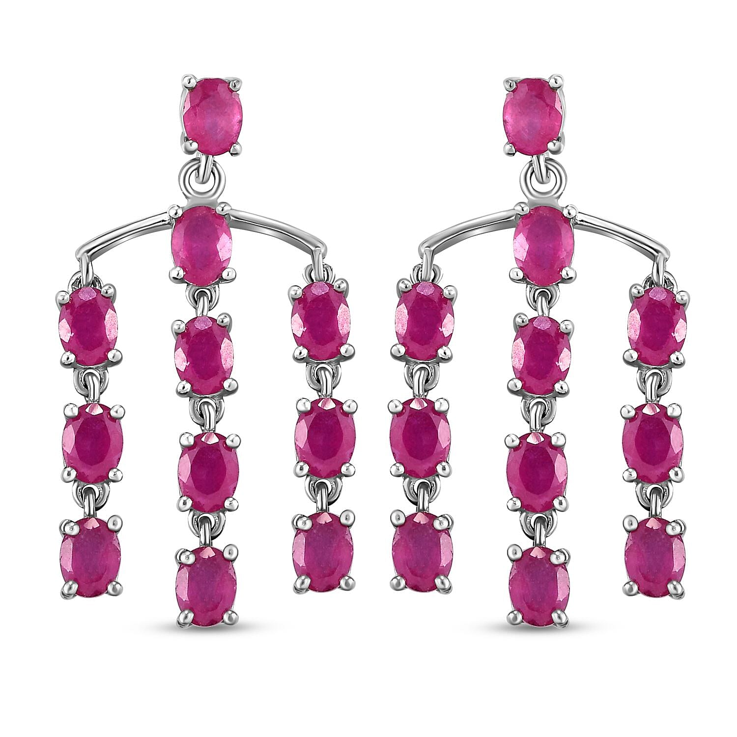 Cabo Delgado Ruby Dangling Push Back Earrings in Platinum Overlay Sterling Silver 5.50 Ct.
