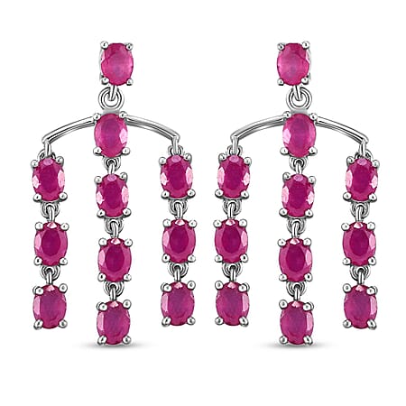 Cabo Delgado Ruby Dangling Earrings (With Push Back) in Platinum Overlay Sterling Silver