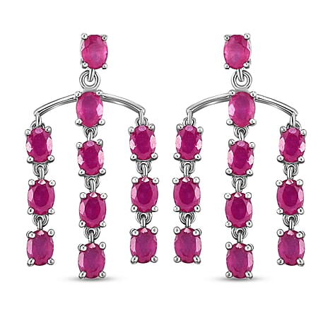 Cabo Delgado Ruby Dangling Push Back Earrings in Platinum Overlay Sterling Silver 5.50 Ct.
