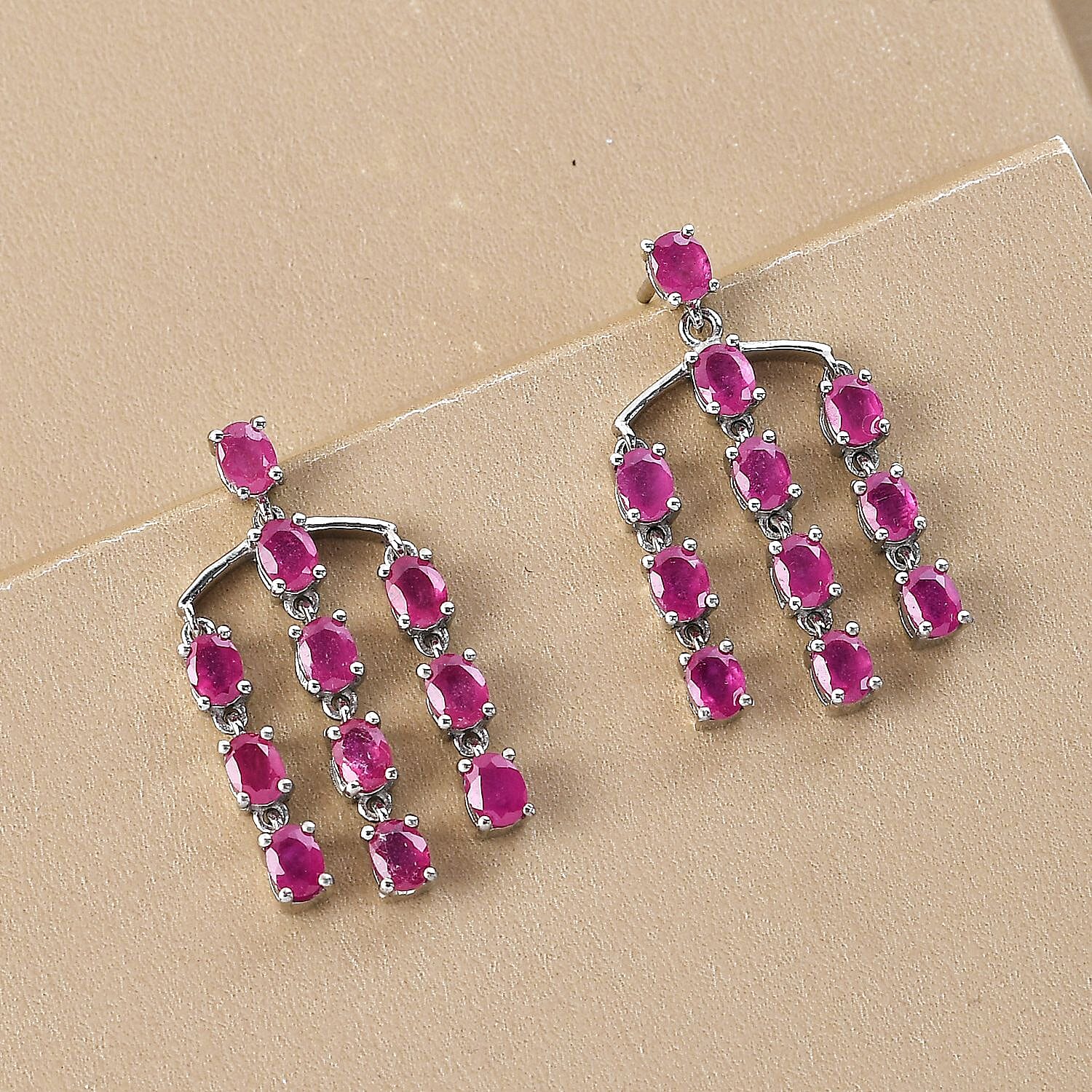 Cabo Delgado Ruby Dangling Push Back Earrings in Platinum Overlay Sterling Silver 5.50 Ct.