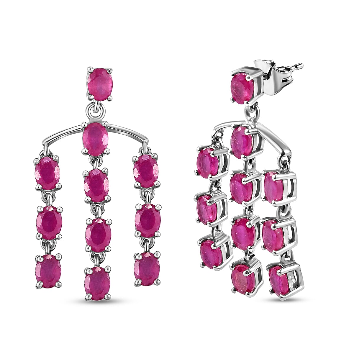 Cabo Delgado Ruby Dangling Push Back Earrings in Platinum Overlay Sterling Silver 5.50 Ct.