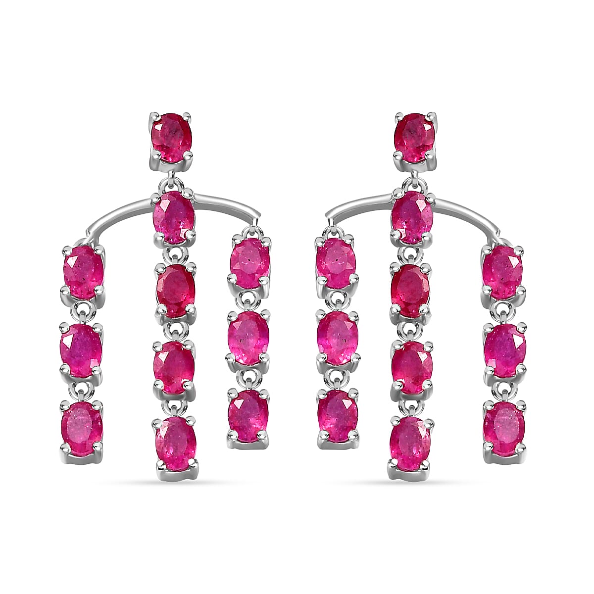 Cabo Delgado Ruby Dangling Push Back Earrings in Platinum Overlay Sterling Silver 5.50 Ct.