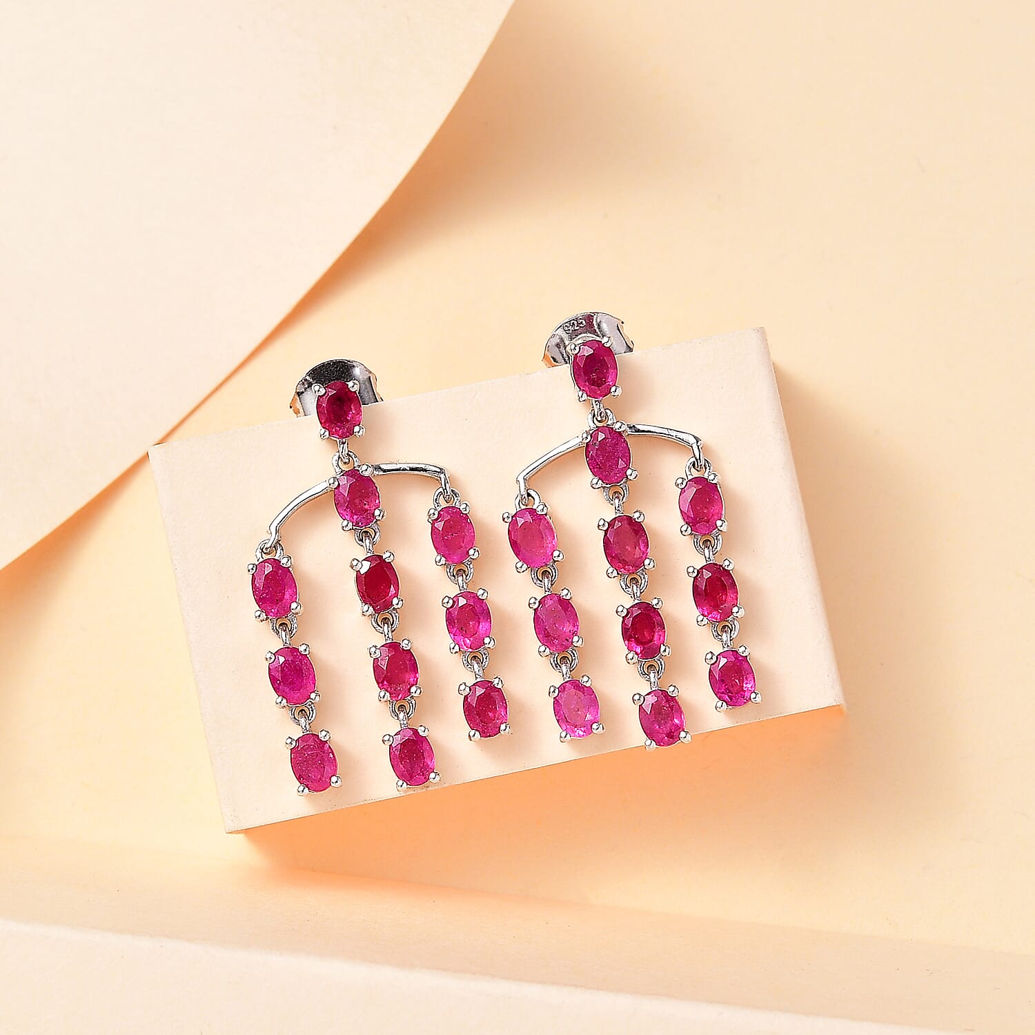 Cabo Delgado Ruby Dangling Push Back Earrings in Platinum Overlay Sterling Silver 5.50 Ct.