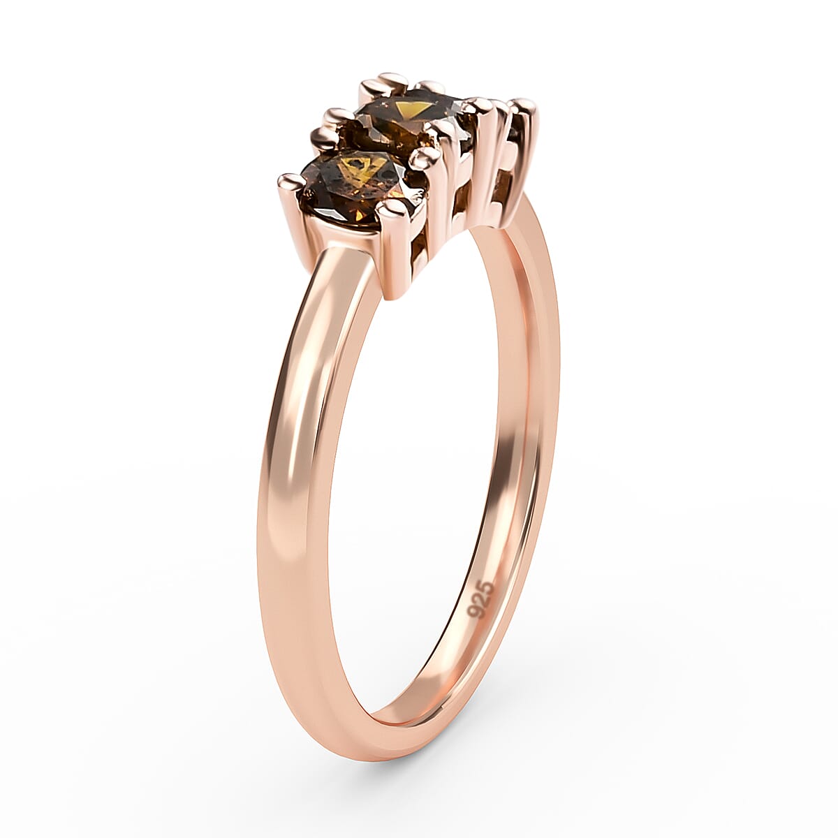Close Out- Red Diamond Triology Ring in Vermeil Rose Gold Plated Sterling Silver 0.50 Ct.