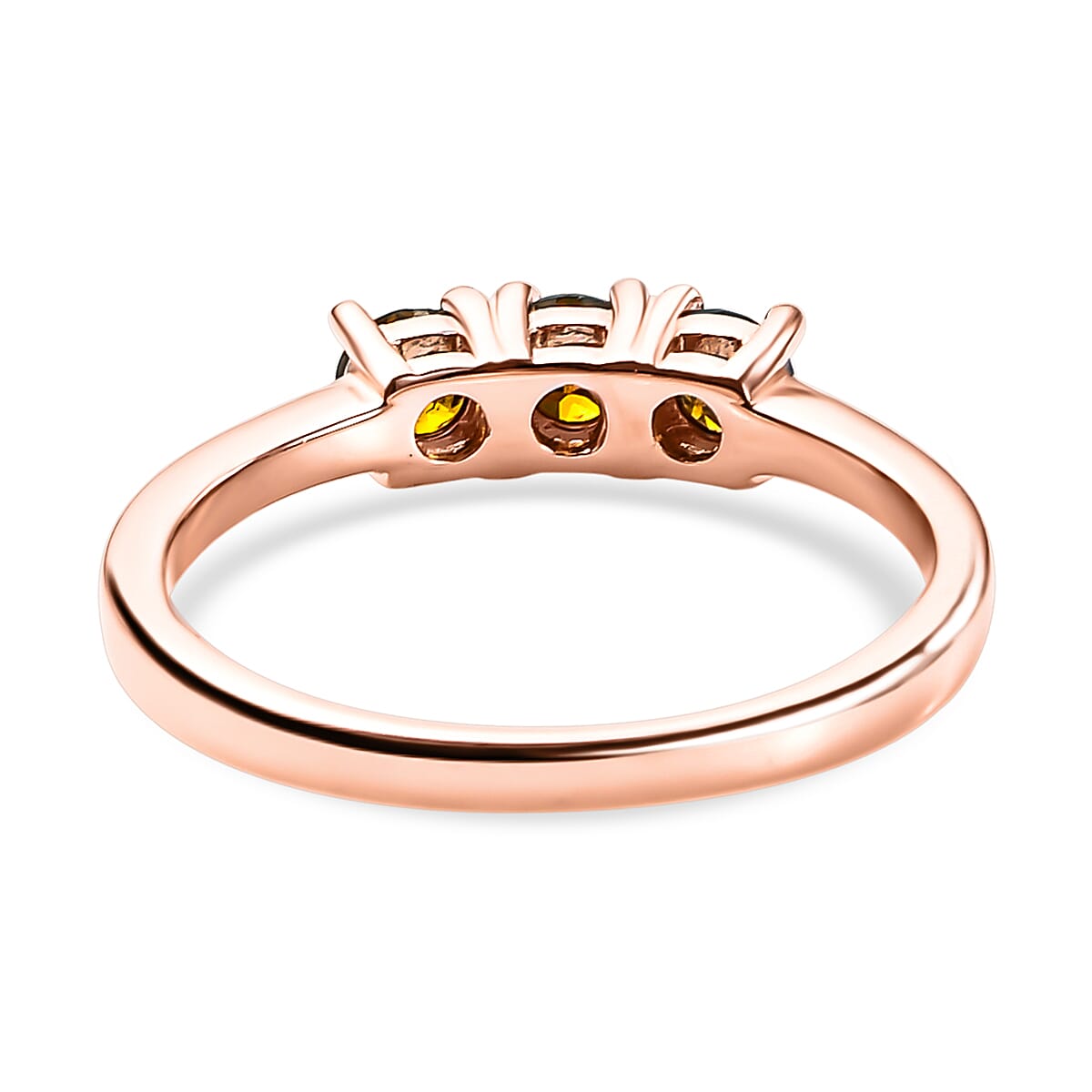 Close Out- Red Diamond Triology Ring in Vermeil Rose Gold Plated Sterling Silver 0.50 Ct.