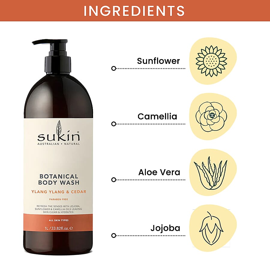Sukin-Ylang Ylang & Cedar Body Wash - 1 Litre