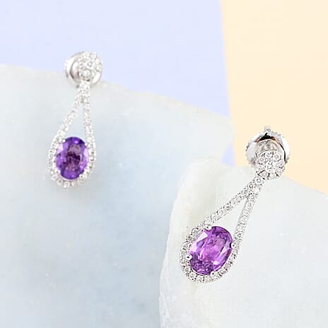 Certified and Appraised ILIANA 18K White Gold AAA Purple Sapphire and Diamond SI GH Earring 3.53 grams, 2.10 Ct