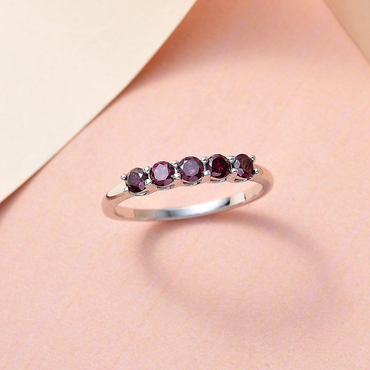 Close Out- 9K White Gold Purple Diamond 5 Stone Ring 0.50 Ct.