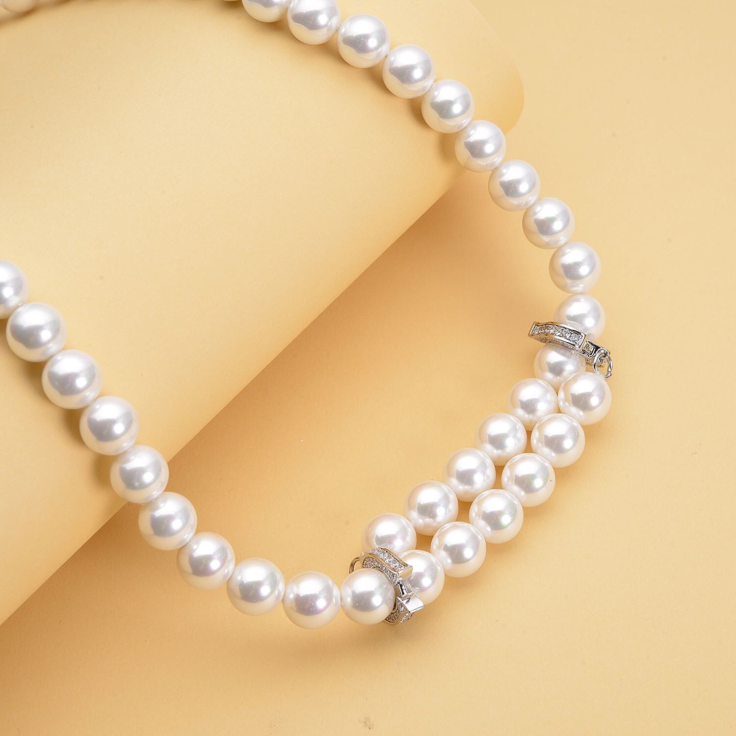  White Shell Pearl , White Cubic Zirconia Necklace (Size - 22) Pure White Brass 336.00 ct