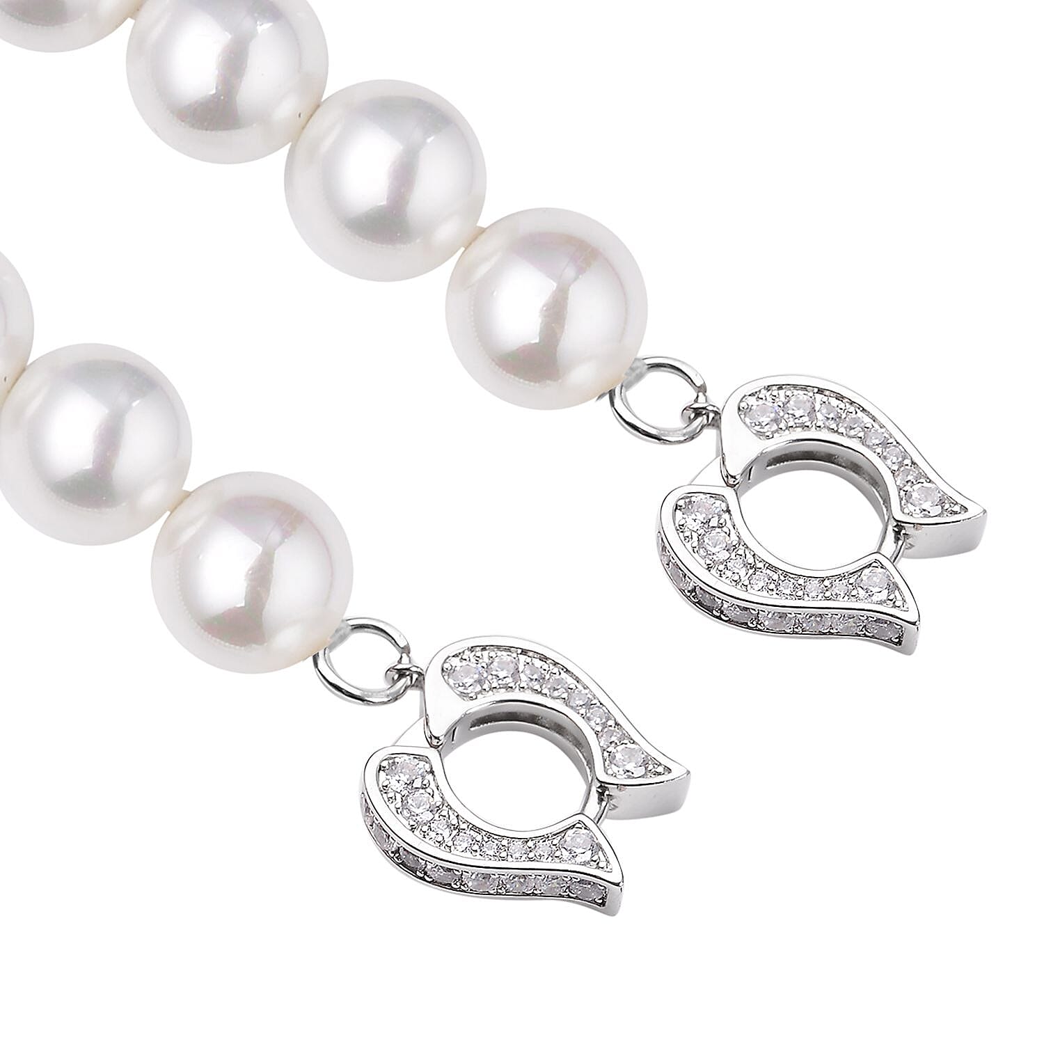  White Shell Pearl , White Cubic Zirconia Necklace (Size - 22) Pure White Brass 336.00 ct