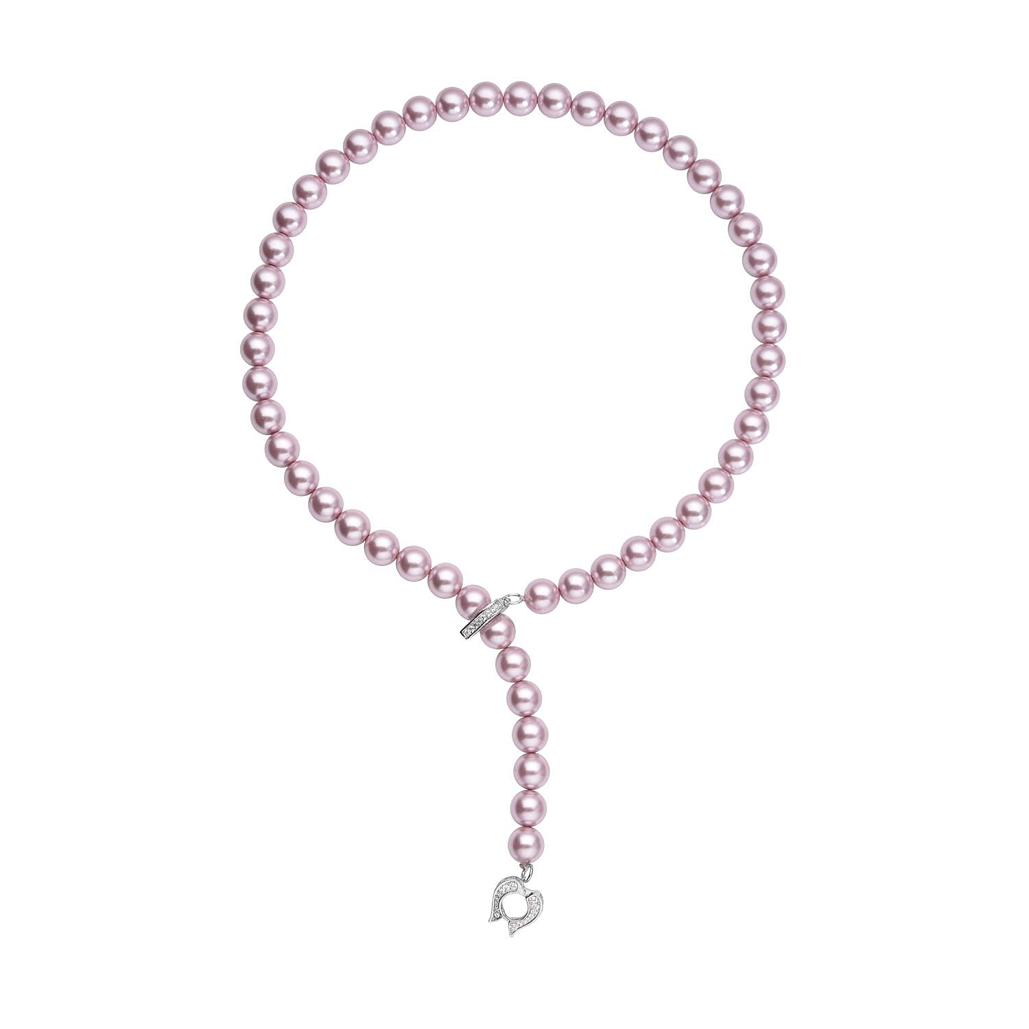 Simulated Diamond and Lavender Colour Shell Pearl Necklace (Size - 22) in Silver Tone