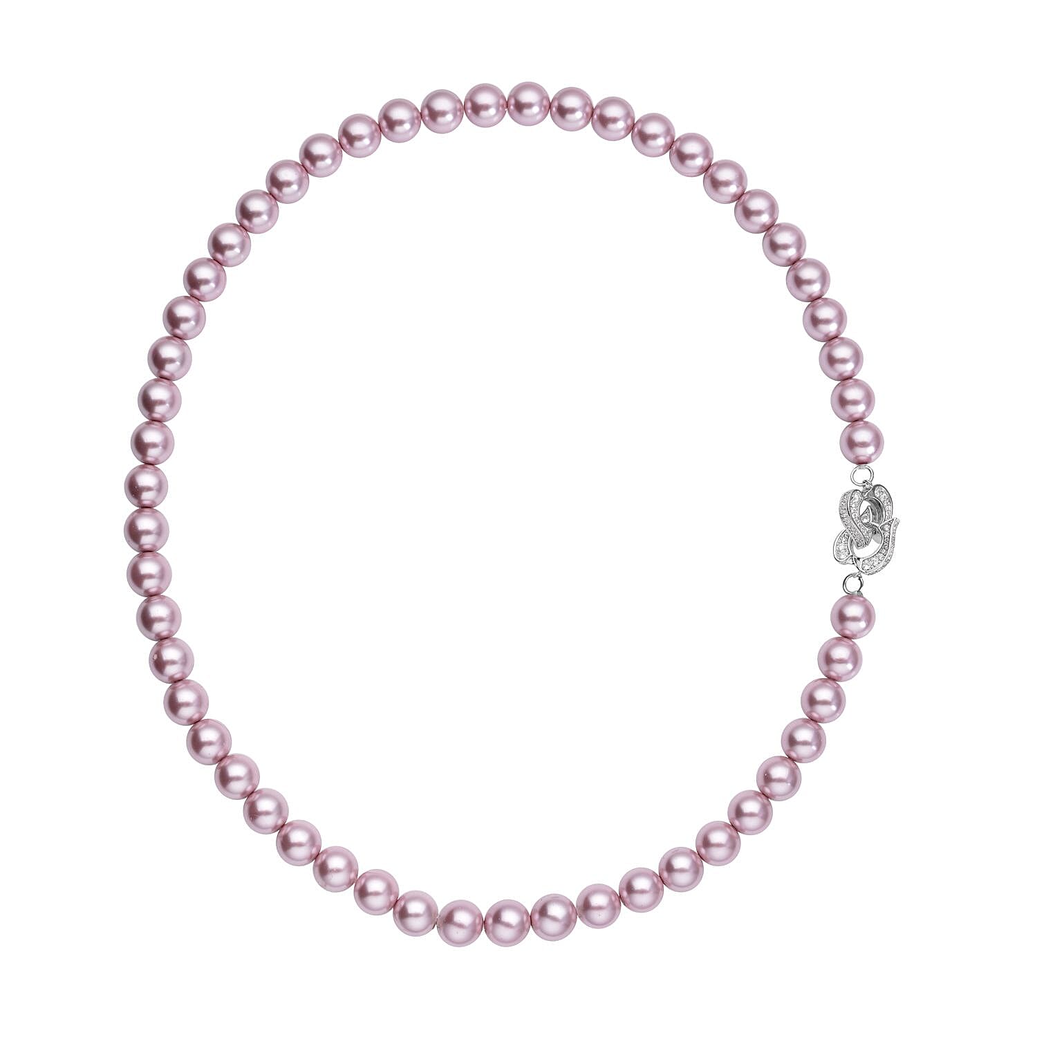 Simulated Diamond and Lavender Colour Shell Pearl Necklace (Size - 22) in Silver Tone