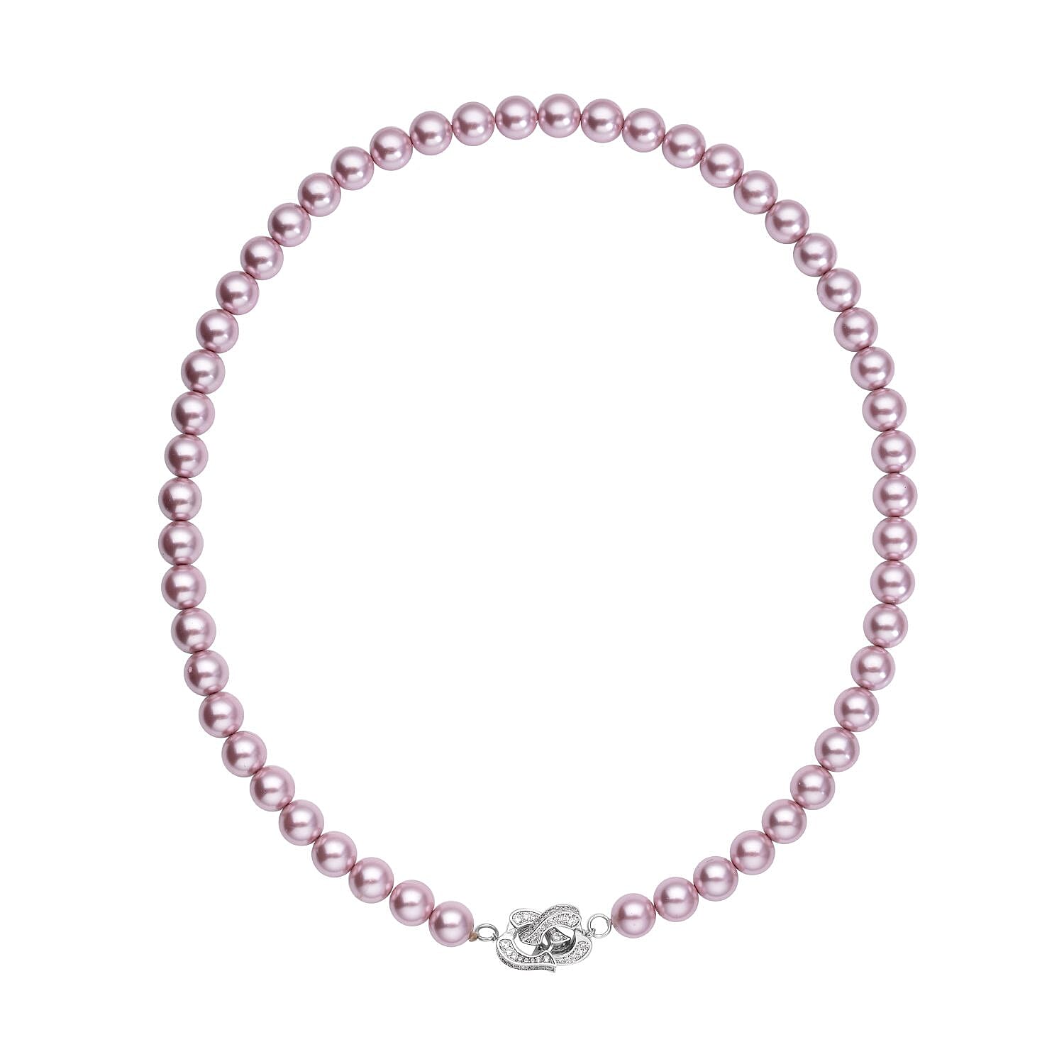 Simulated Diamond and Lavender Colour Shell Pearl Necklace (Size - 22) in Silver Tone