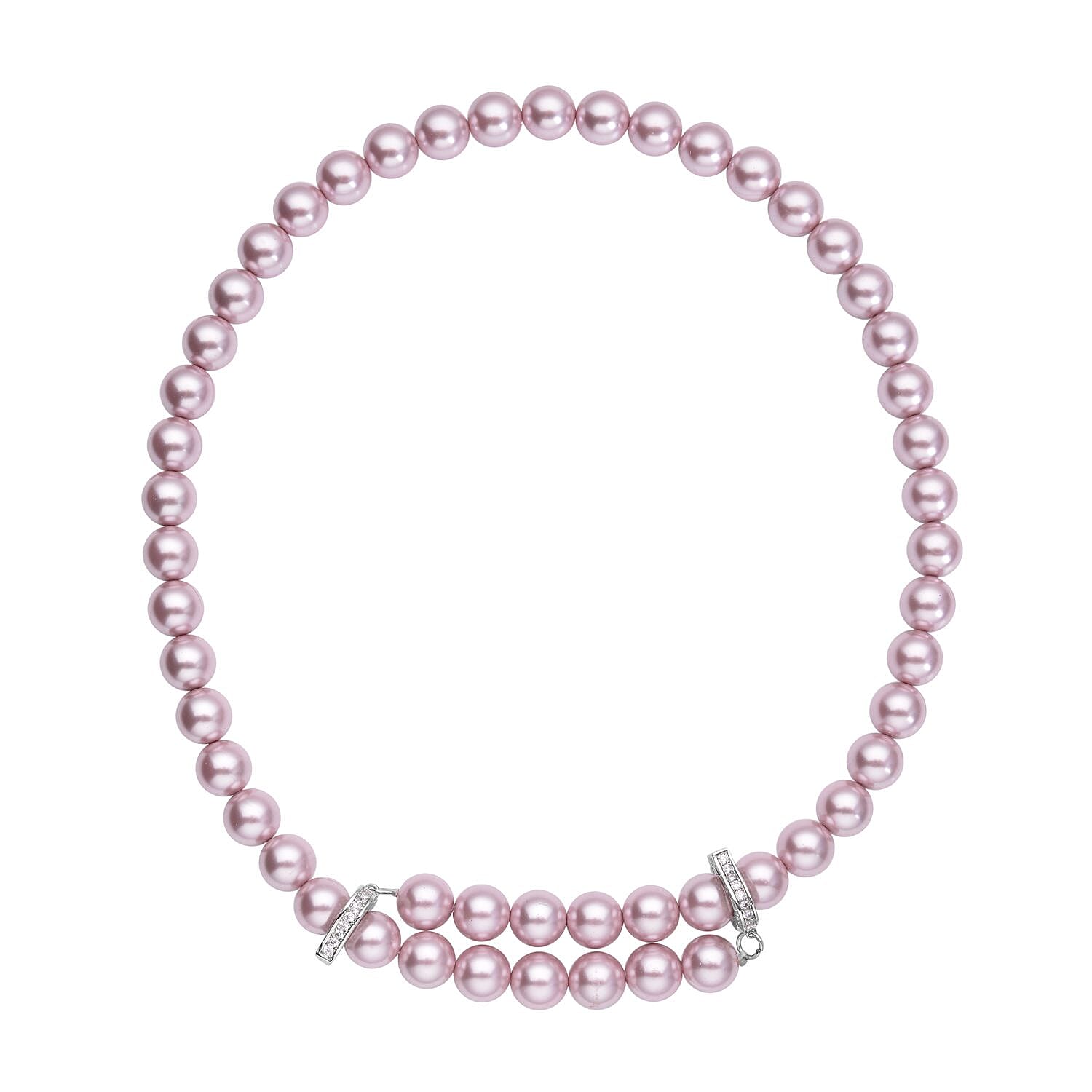 Simulated Diamond and Lavender Colour Shell Pearl Necklace (Size - 22) in Silver Tone