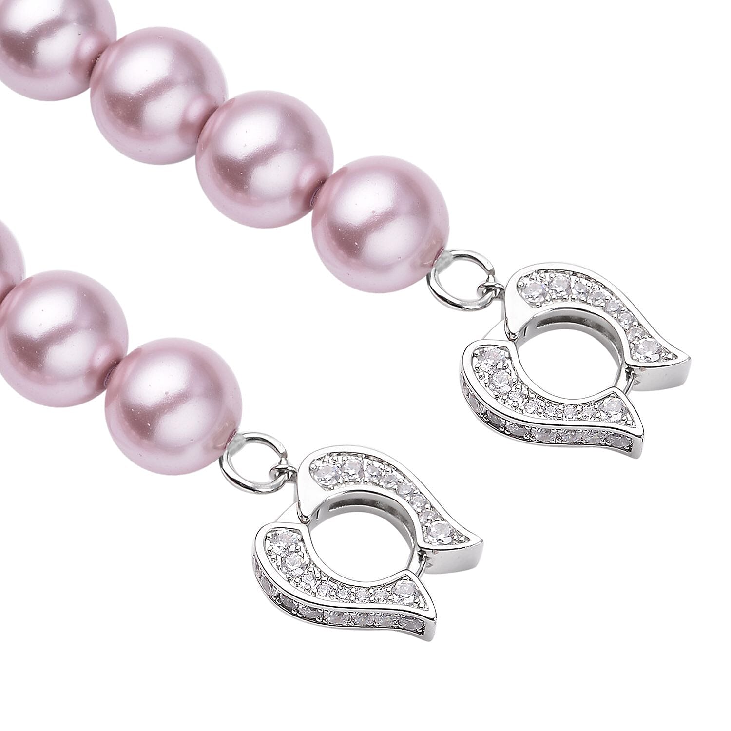 Simulated Diamond and Lavender Colour Shell Pearl Necklace (Size - 22) in Silver Tone