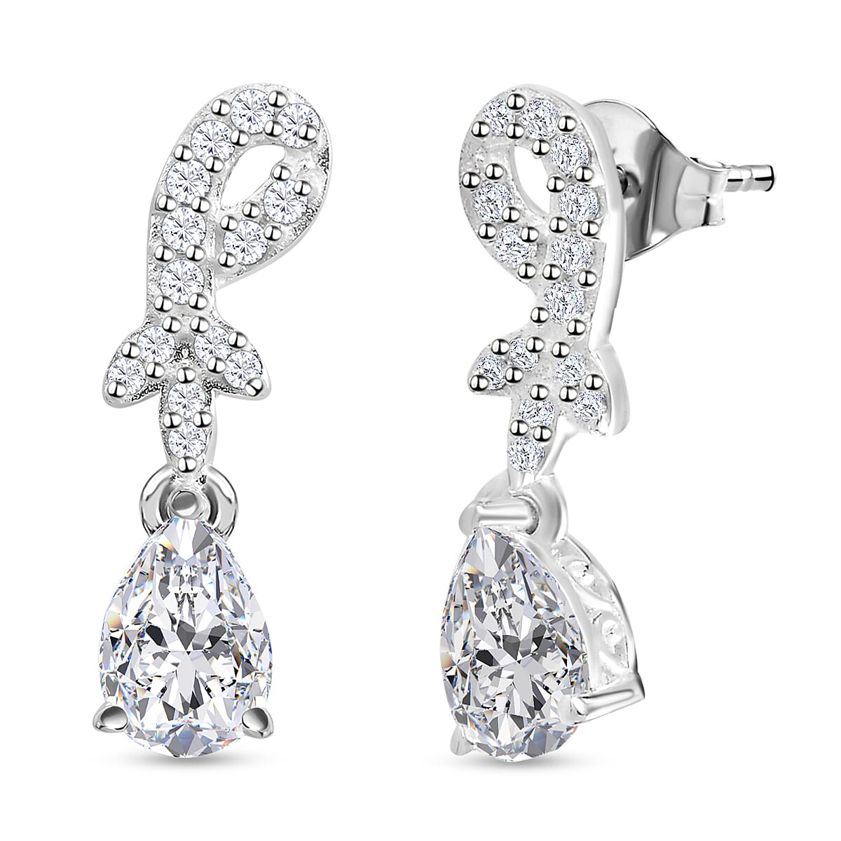 Simulated Diamond Dangling Earrings in Sterling Silver