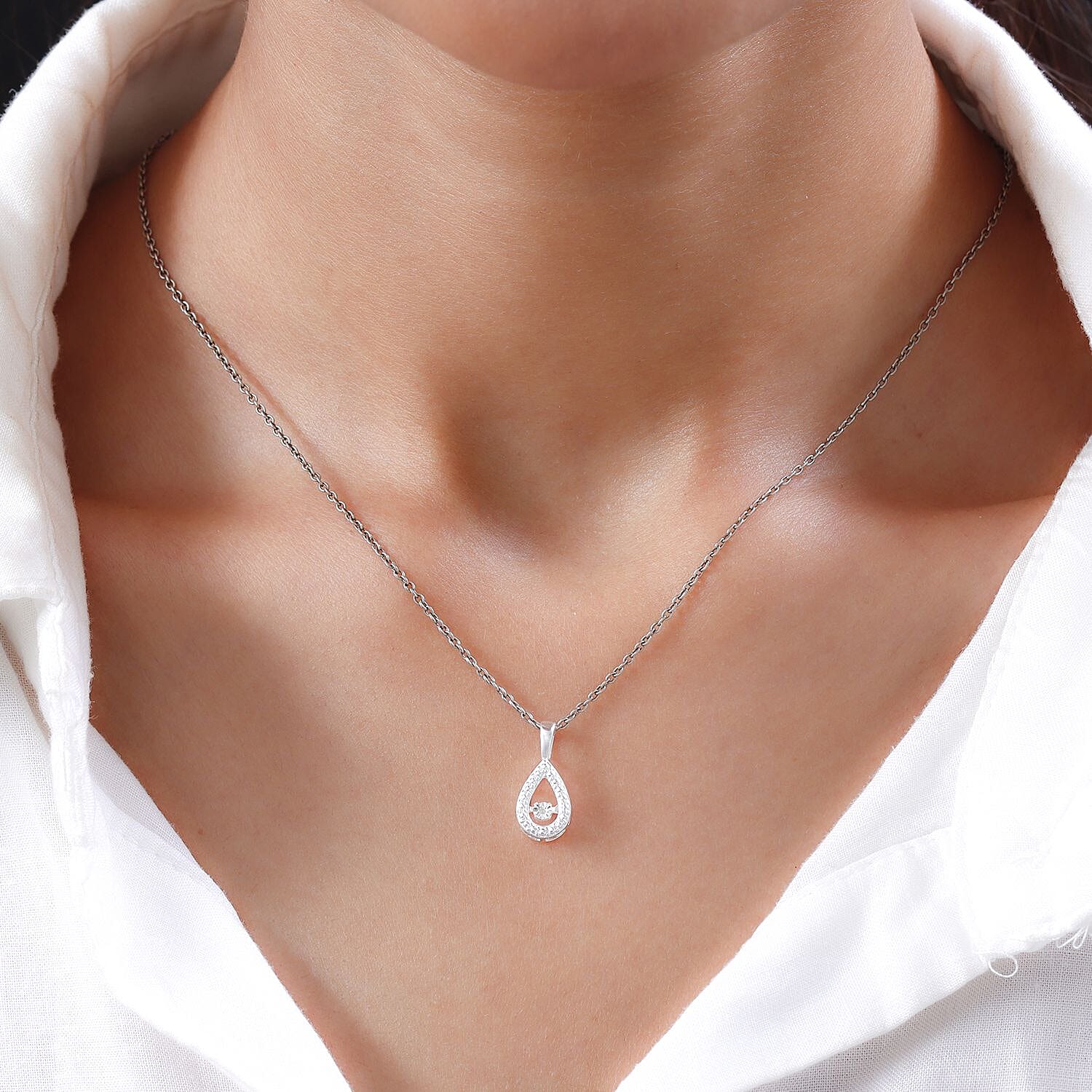 Diamond Teardrop Pendant in Sterling Silver
