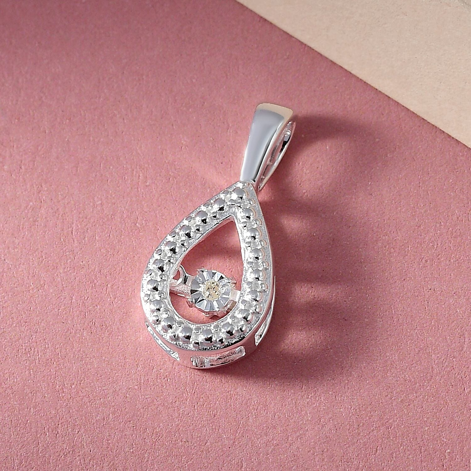 Diamond Teardrop Pendant in Sterling Silver