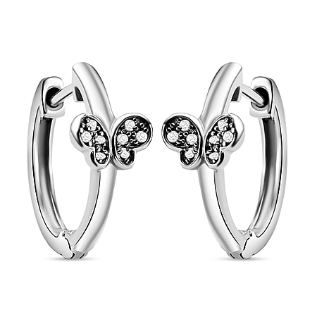 Diamond Hoop Earrings in Platinum Overlay Sterling Silver