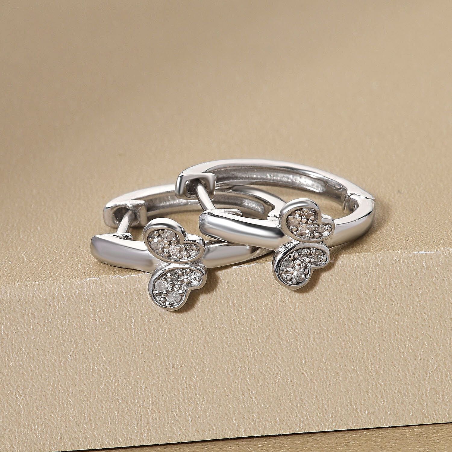 Diamond Hoop Earrings in Platinum Overlay Sterling Silver