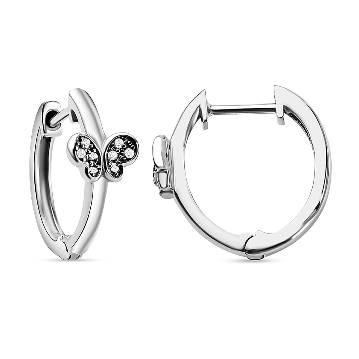 Diamond Hoop Earrings in Platinum Overlay Sterling Silver