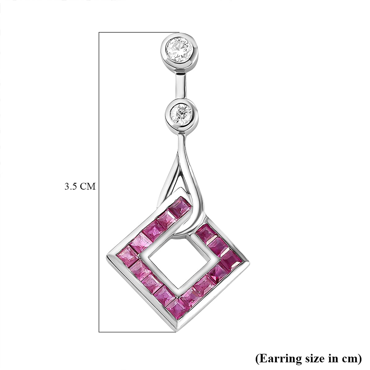 Cabo Delgado Ruby and Moissanite Dangle Earrings in Platinum Overlay Sterling Silver 2.86 Ct.