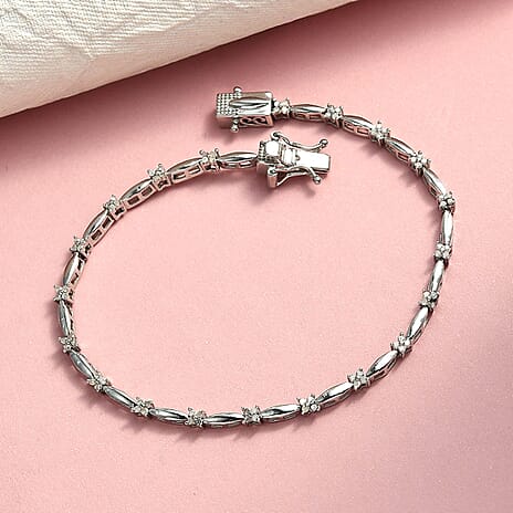 One Time Deal - Diamond Bracelet (Size - 7.5) in Platinum Overlay Sterling Silver 0.50 Ct, Silver Wt. 6.25 Gms