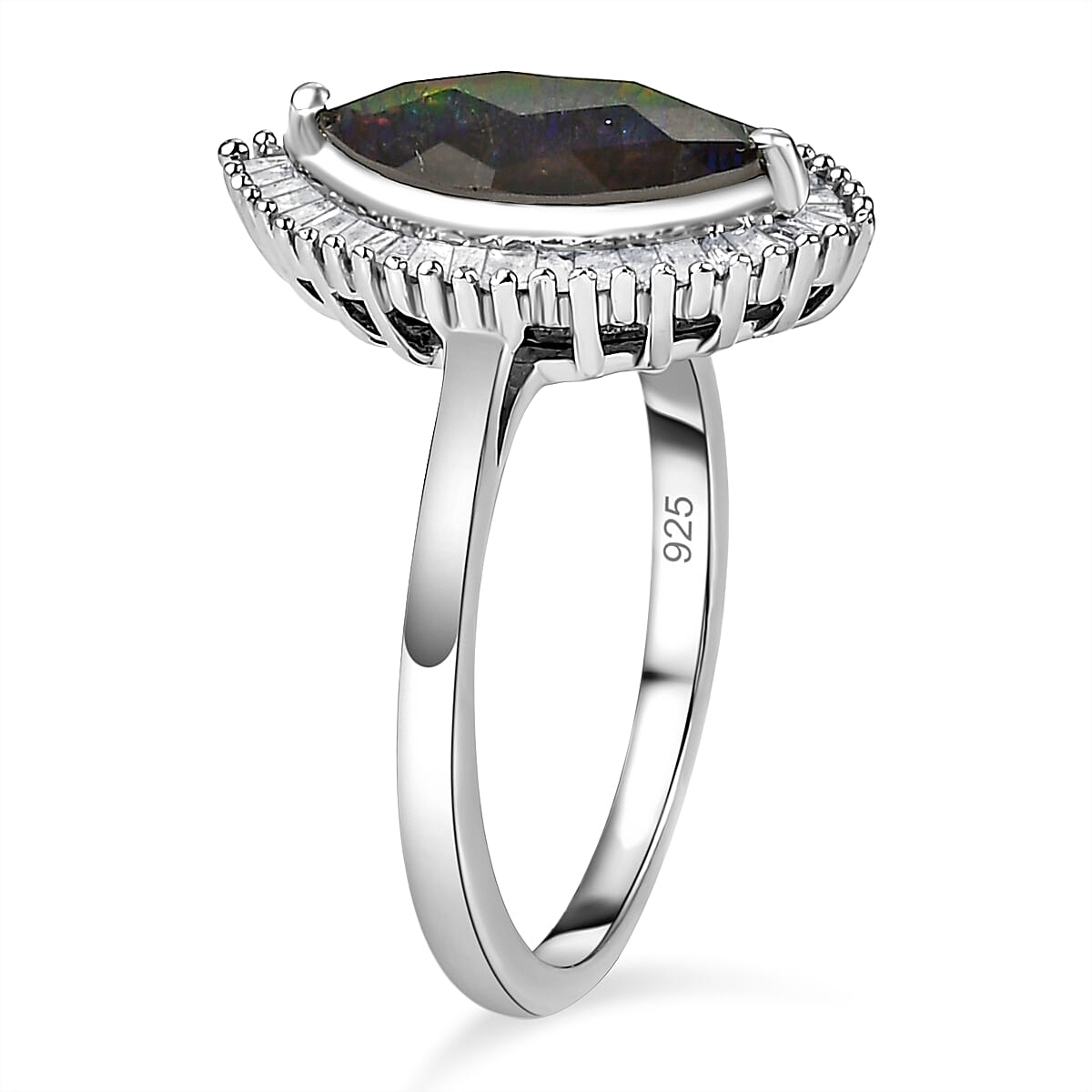 Ammolite and Diamond Ring in Platinum Overlay Sterling Silver 2.34 Ct.