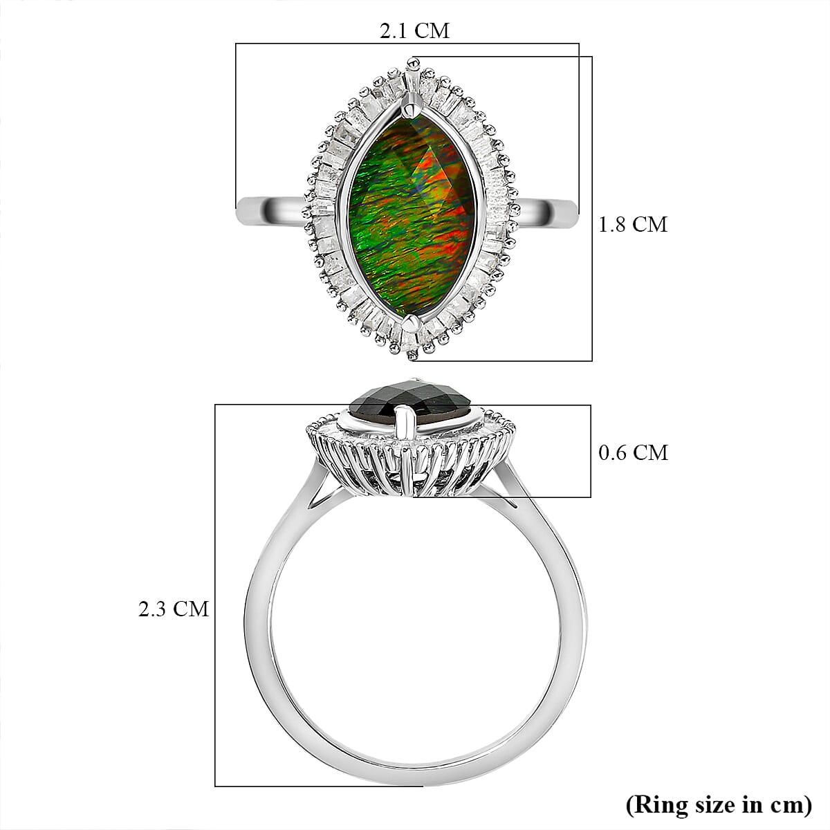 Ammolite and Diamond Ring in Platinum Overlay Sterling Silver 2.34 Ct.