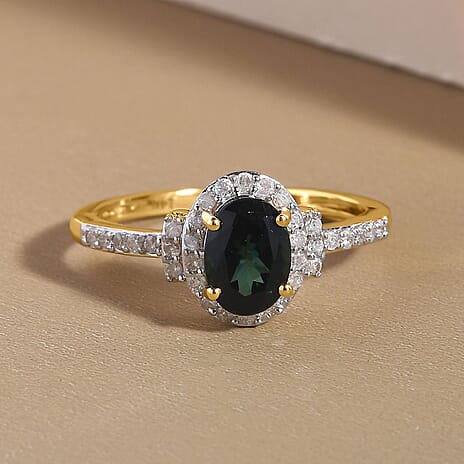 14K Yellow Gold Indicolite and Diamond Ring 1.00 Ct.