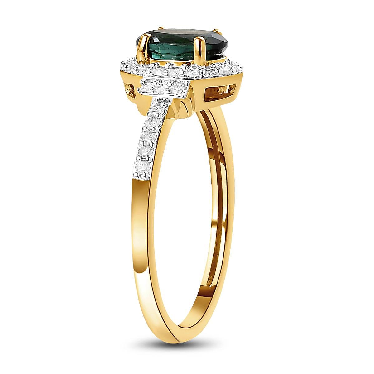 14K Yellow Gold Indicolite and Diamond Ring 1.00 Ct.