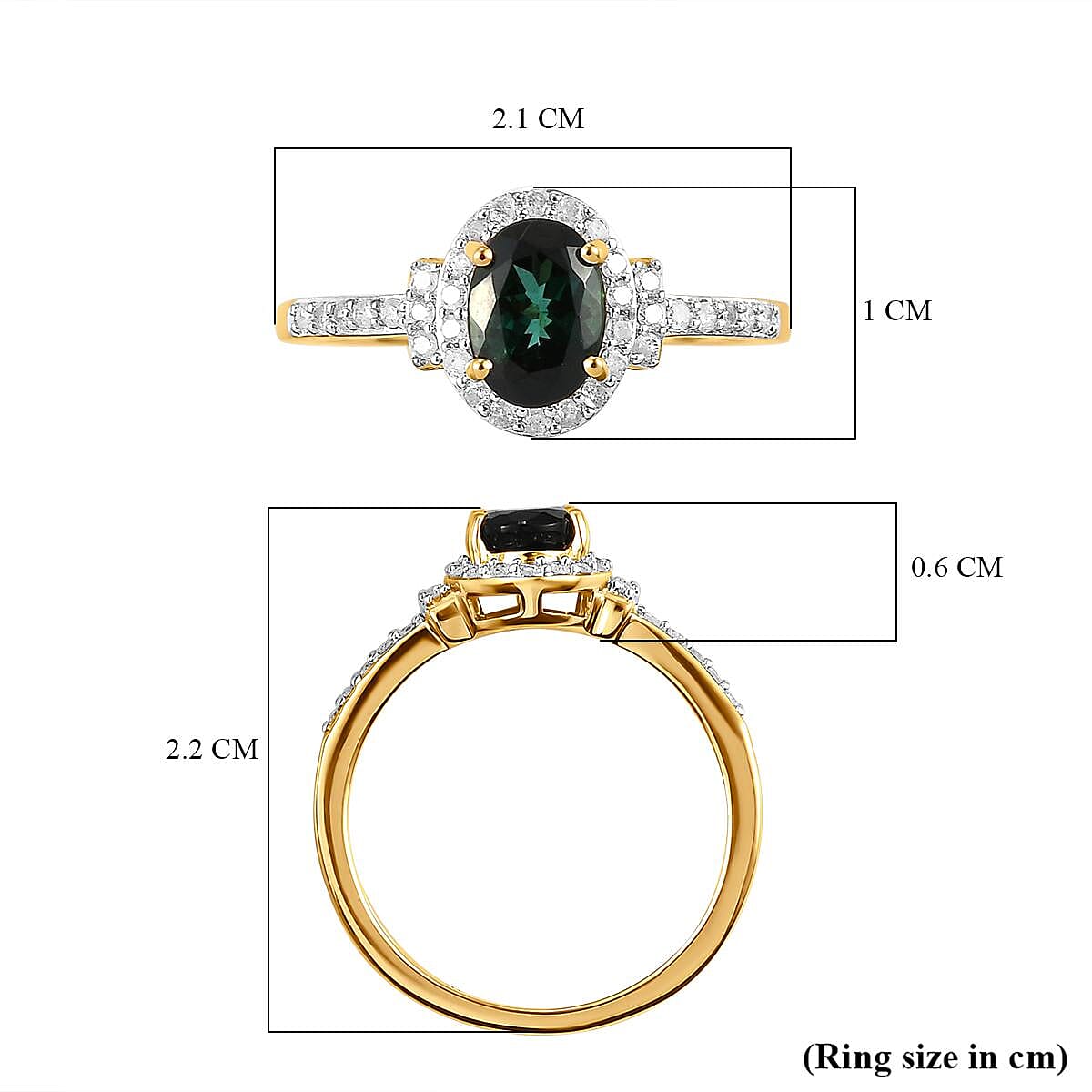 14K Yellow Gold Indicolite and Diamond Ring 1.00 Ct.