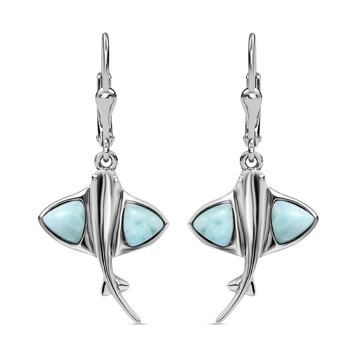 Larimar Lever Back Earrings in Platinum Overlay Sterling Silver 2.13 Ct.