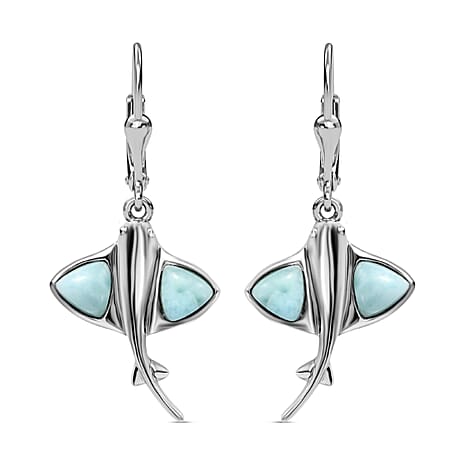 Larimar Lever Back Earrings in Platinum Overlay Sterling Silver 2.13 Ct.