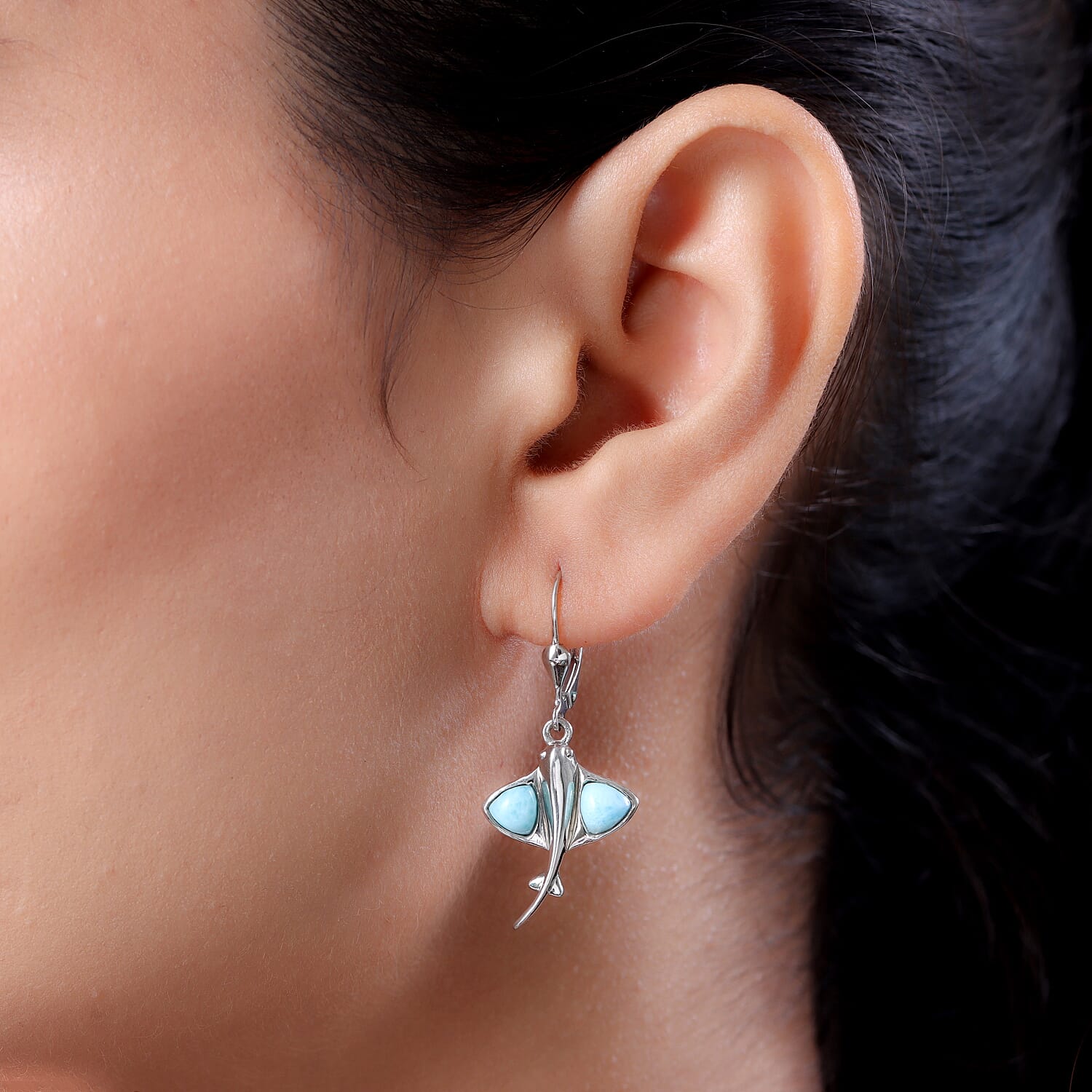 Larimar Lever Back Earrings in Platinum Overlay Sterling Silver 2.13 Ct.