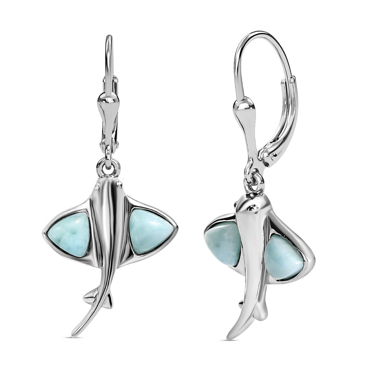 Larimar Lever Back Earrings in Platinum Overlay Sterling Silver 2.13 Ct.
