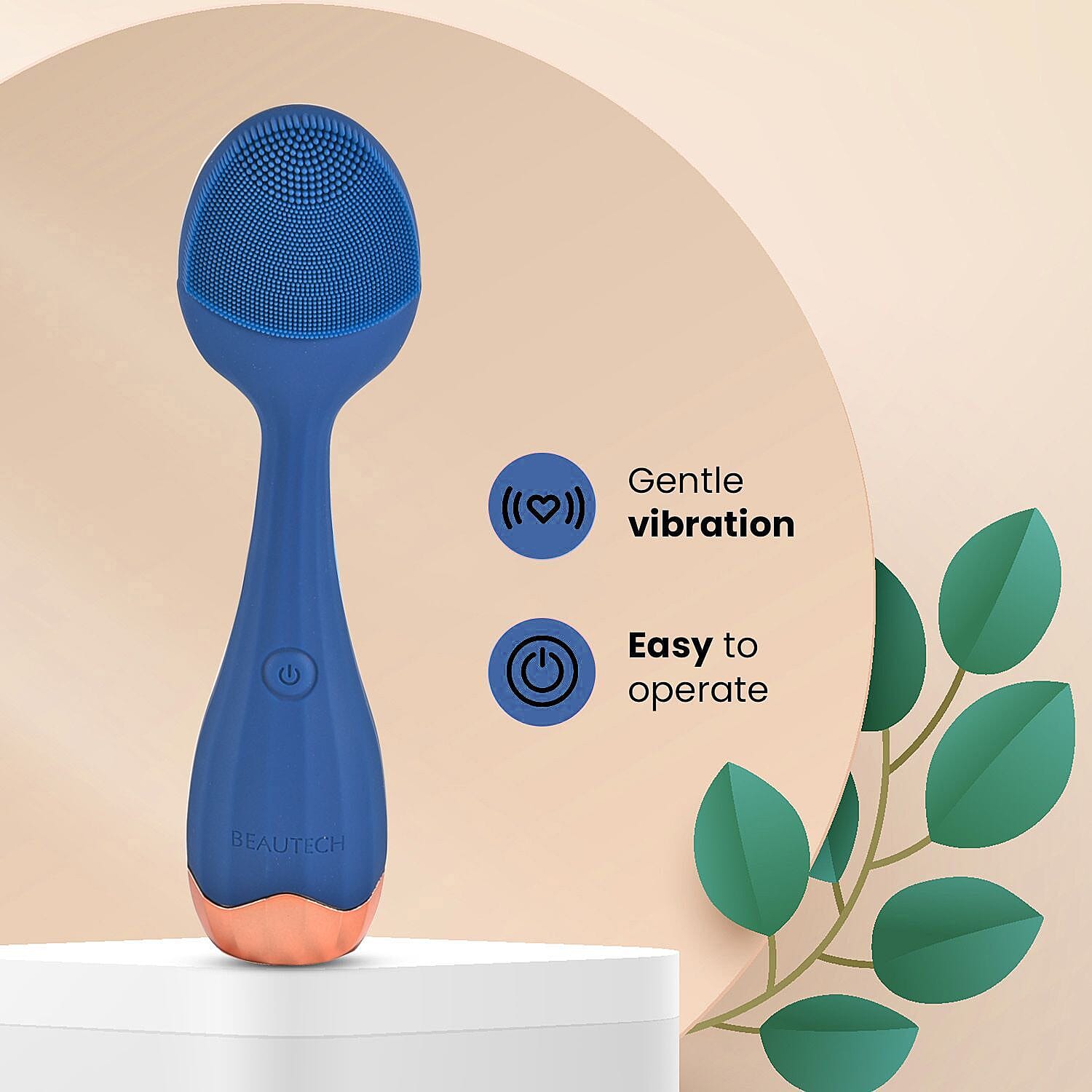Waterproof Silicone Facial Cleansing Brush - Navy (With 4 Speeds - USB Charger)