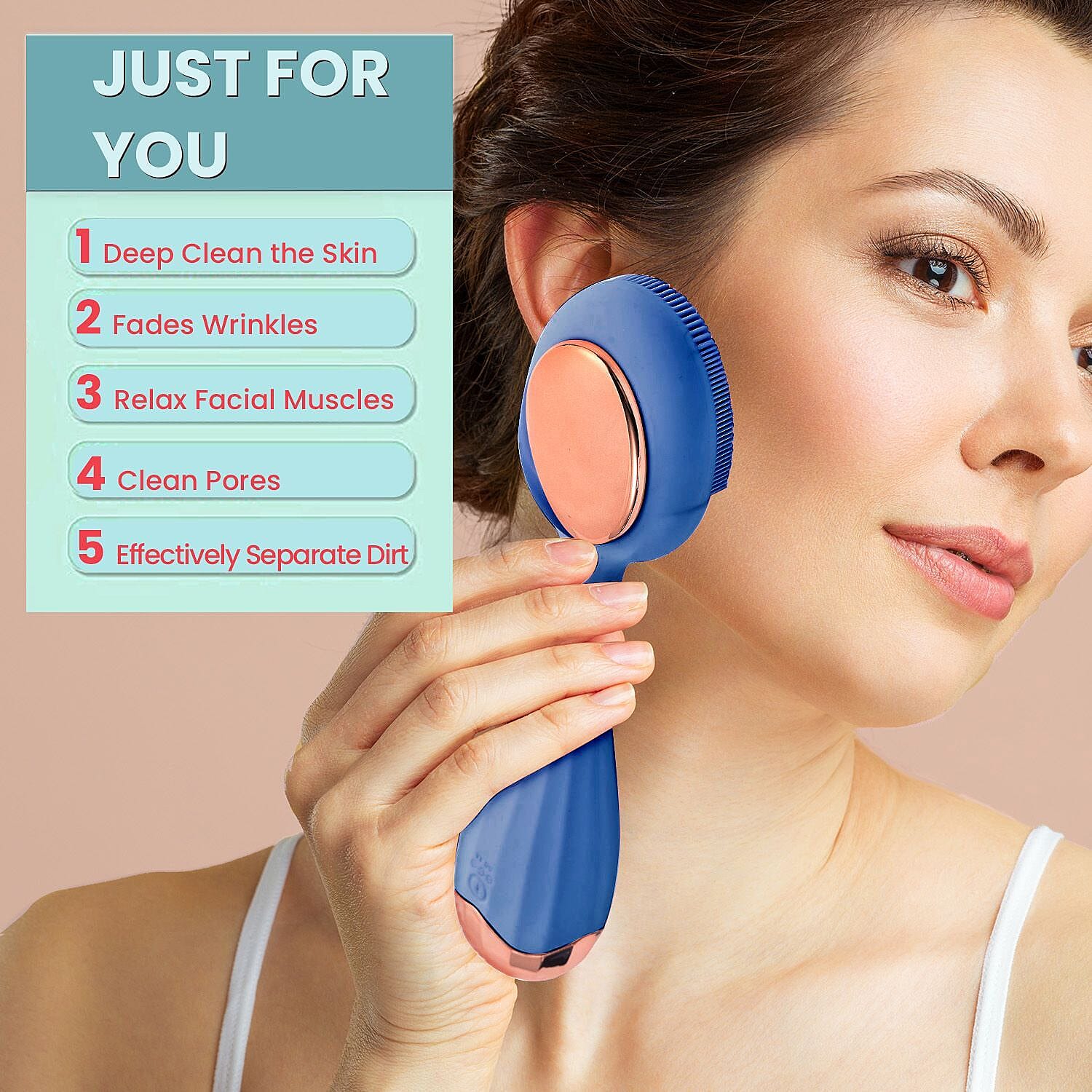 Waterproof Silicone Facial Cleansing Brush - Navy (With 4 Speeds - USB Charger)