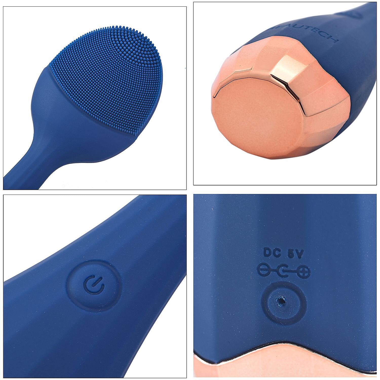 Waterproof Silicone Facial Cleansing Brush - Navy (With 4 Speeds - USB Charger)