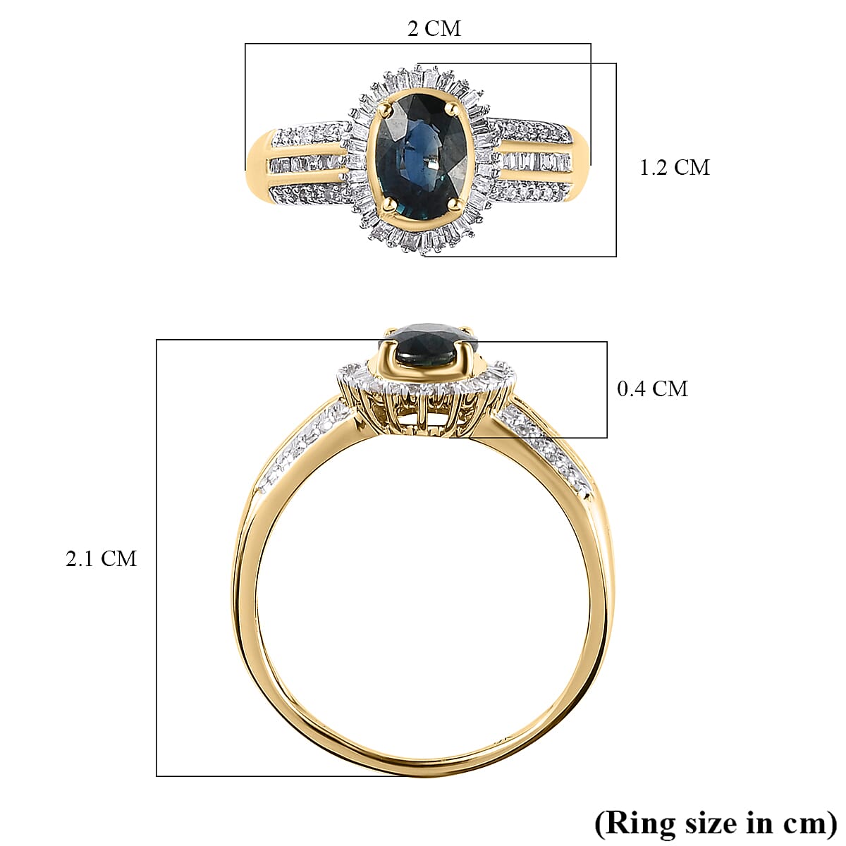 9K Yellow Gold Ocean Teal Sapphire and Diamond Ring 1.30 Ct