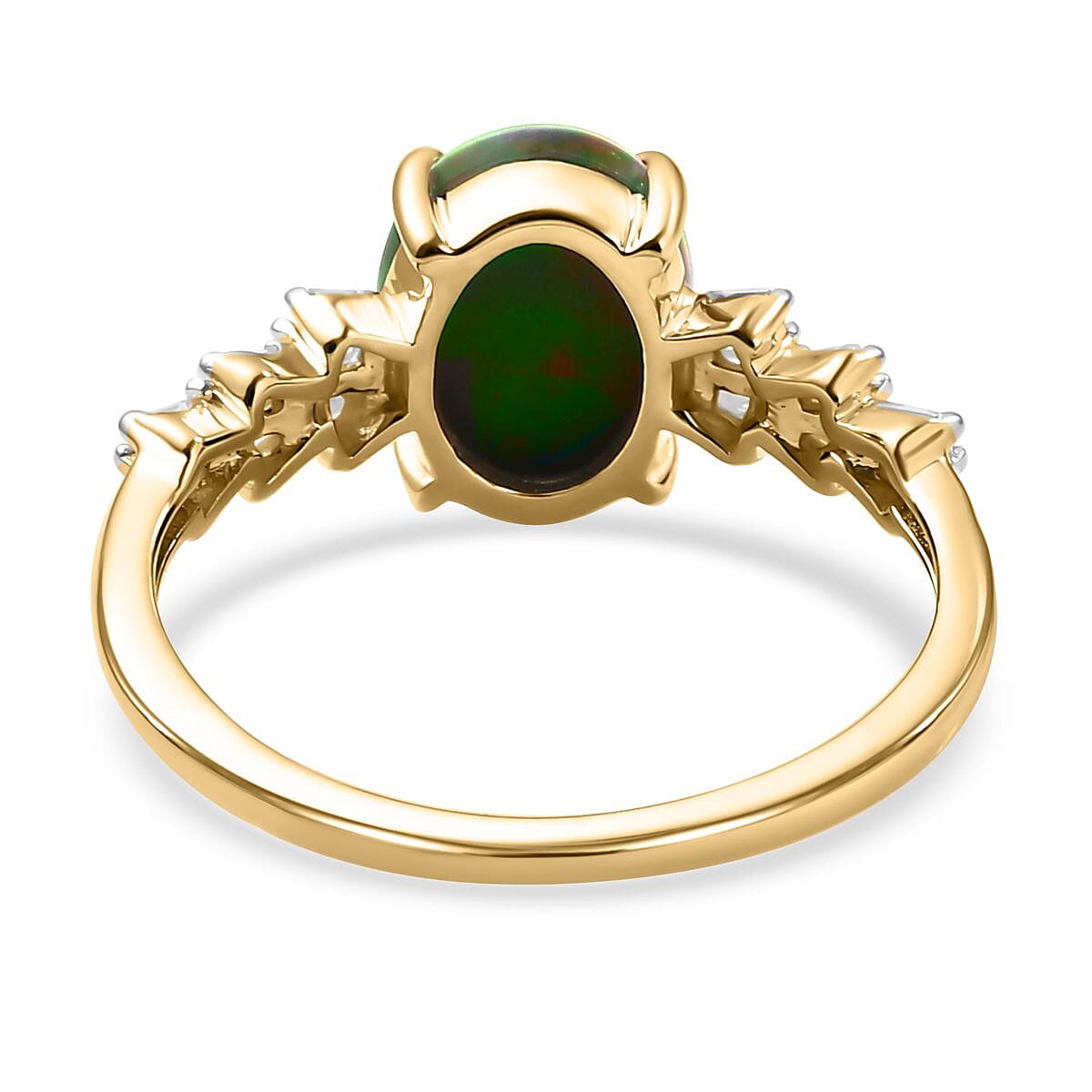 9K Yellow Gold Ammolite and Diamond Ring 1.70 Ct.