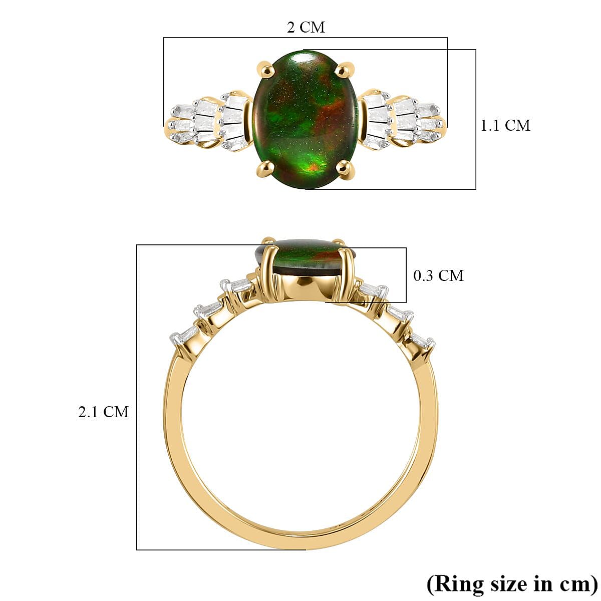 9K Yellow Gold Ammolite and Diamond Ring 1.70 Ct.