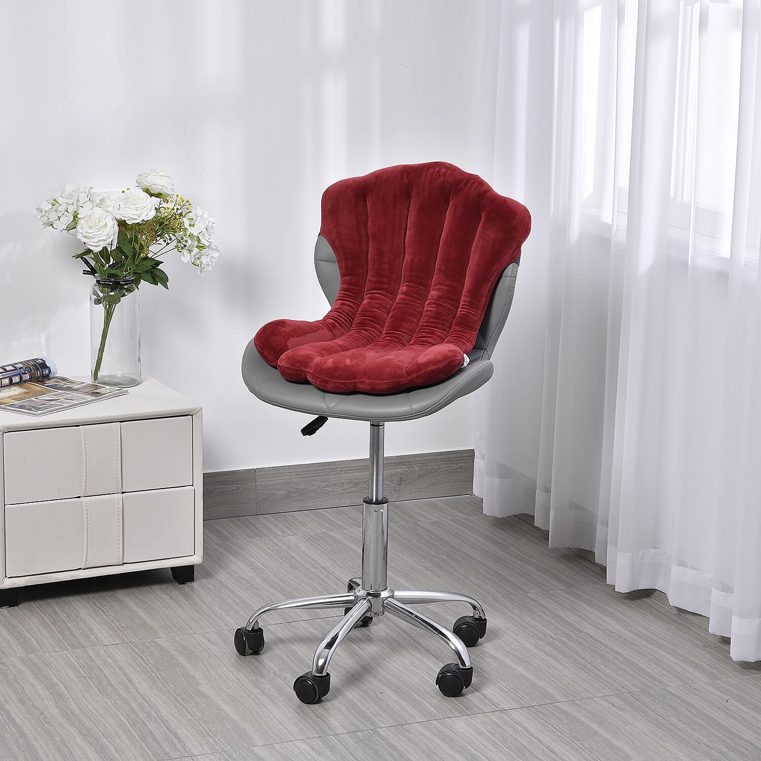 Back Support - Woven Scallop Shaped Cushion (Size 70x42 cm) - Red