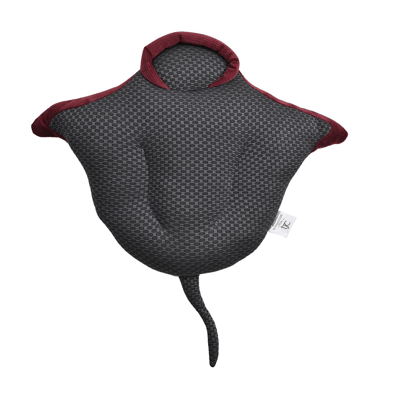 Back Support - Woven Sting Ray Shaped Cushion (Size 40x48 Cm) - Grey & Wine Red