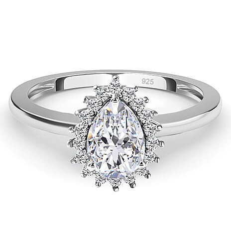Cubic Zirconia Ring in Platinum Overlay Sterling Silver 1.32 Ct.