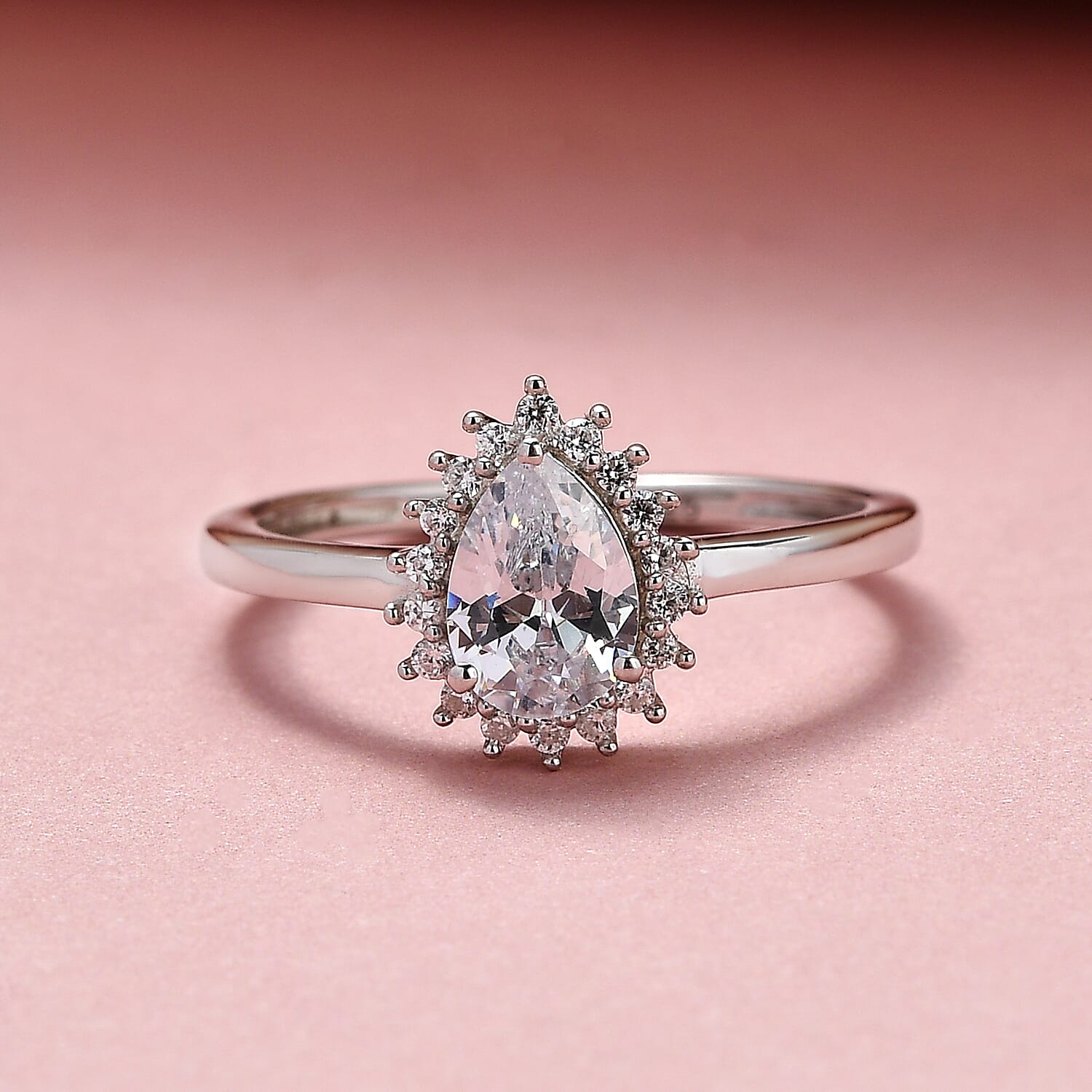 Cubic Zirconia Ring in Platinum Overlay Sterling Silver 1.32 Ct.