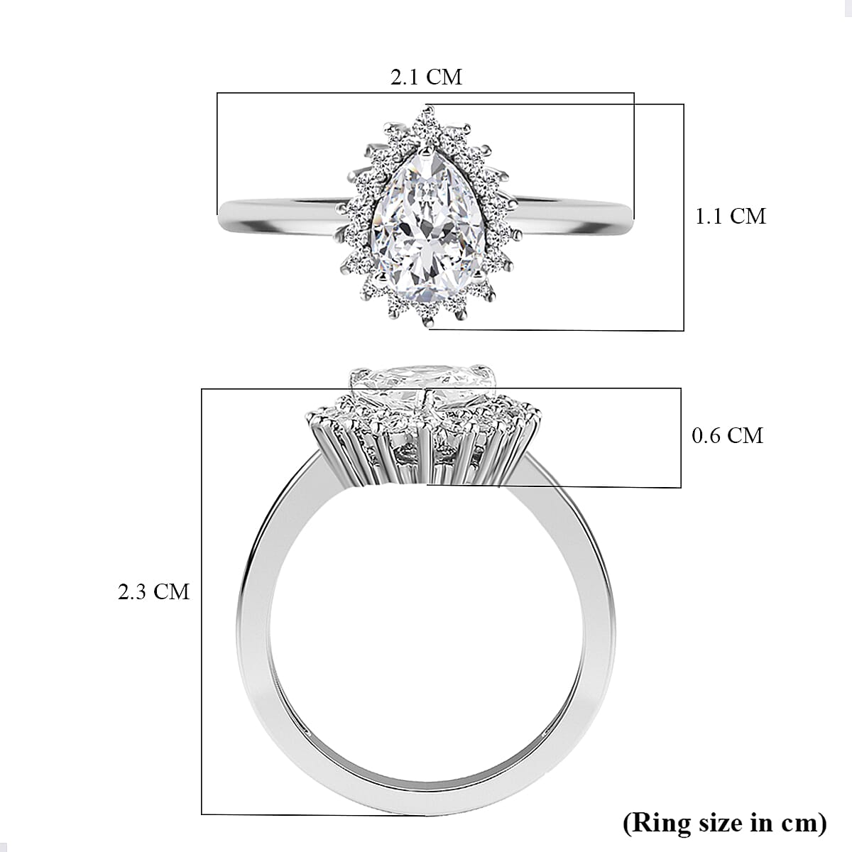 Cubic Zirconia Ring in Platinum Overlay Sterling Silver 1.32 Ct.